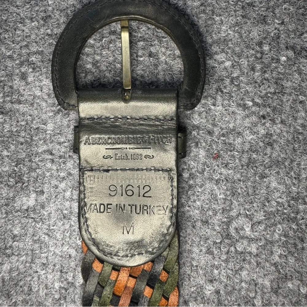Abercrombie & Fitch Woven Leather Belt Braided Brown Green Y2K Boho M